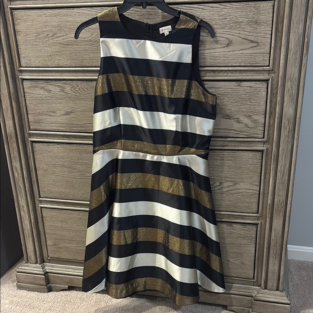 Daniel Cremieux Black, Gold, and Cream Striped Mini Dress